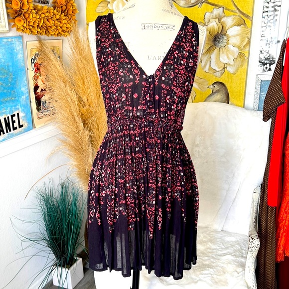 FP One Floral Slip mini dress Pinafore open back flawy Sz. S Button front - Picture 3 of 17